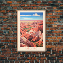 Carregar imagem no visualizador da galeria, Badlands National Park, Framed Wall Art Canvas Print, Travel Poster, South Dakota Travel Art, Roadtrip Decor, Cool Art, Retro State Park Art

