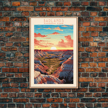 Carregar imagem no visualizador da galeria, Badlands National Park, Framed Wall Art Canvas Print, Travel Poster, South Dakota Travel Art, Roadtrip Decor, Cool Art, Retro State Park Art
