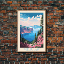 Load image into Gallery viewer, Crater Lake National Park Oregon Travel Art, National Park Print, Minimalist Travel Art, Midcentury Modern Style Landscape Painting
