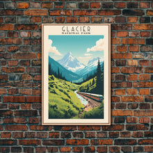 Load image into Gallery viewer, Glacier National Park Montana Travel Art, National Park Print, Minimalist Travel Art, Midcentury Modern Style Landscape Painting
