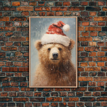 Carregar imagem no visualizador da galeria, Cute Christmas Bear In A Santa Hat, Framed Canvas Print, Christmas Art, Christmas Decor, Christmas Art Print, Christmas Wall Art
