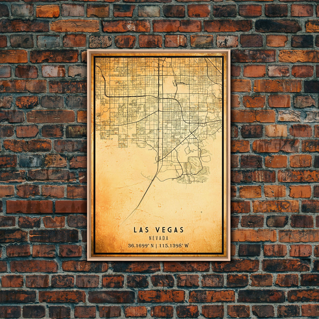 Old Las Vegas City Map Wall Art Canvas Print, Vintage Style Las Vegas Map, Framed Wall Art, Cool Las Vegas Nevada Wall Art, Office Decor