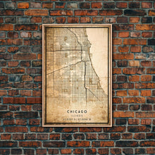 Load image into Gallery viewer, Distressed Chicago map print poster or framed canvas, Illinois road map print poster canvas, Chicago city map print poster canvas
