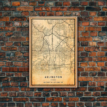 Carregar imagem no visualizador da galeria, Arlington Texas map print poster or framed canvas, Arlington map print poster canvas, Texas city map print poster canvas, Vintage Travel Art
