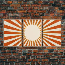 Carregar imagem no visualizador da galeria, Boho Horizontal Sun Print, 3 Piece Art, Triptych Wall Art, Framed Canvas Prints, Yellow Sun Poster, Sunrise Wall Art, Boho Nursery Prints
