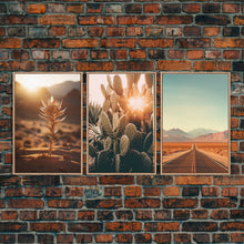 Load image into Gallery viewer, 3 Piece Triptych Framed Canvas Wall Art Set of 3 Cactus Desert Landscape Arizona Road Photography Prints Minimalist Modern Art Western Decor
