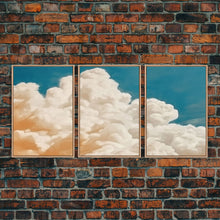 Load image into Gallery viewer, Framed Canvas Wall Art Set of 3 Pastel Clouds, Navy Blue Sky, Nature Landscape Prints, Minimalist Modern Art Nature Boho Wall Decor

