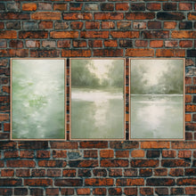 Load image into Gallery viewer, Framed Canvas Wall Art Set of 3 Green Abstract Landscape Print Modern Art Minimalist Decor, Boho Wall Art, Country Decor, Mint Green Art
