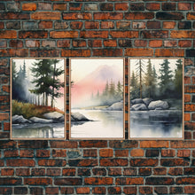 Load image into Gallery viewer, Framed Canvas Wall Art Set of 3 Pastel Mountain Range Lake Nature Landscape Prints Minimalist Modern Art Woodland Nursery Decor Office Art
