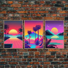 Load image into Gallery viewer, Retro 80s Style Art, 3 Panel Framed Canvas Prints, Canvas Wall Art, Synthwave / Vaporwave Aesthetic Retro Style Wall Art
