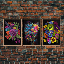 Carregar imagem no visualizador da galeria, Beautiful Wildflowers Canvas Prints  - Set of 3 - Framed Wall Art- Wild Flowers - Mother&#39;s Day - Gift For Her - Floral / Botanical Art
