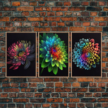 Cargar imagen en el visor de la galería, Triptych 3 Panel Wall Art - Framed Canvas Prints - Neon Flowers - Retro Style Flower Paintings - Boho Decor - Minimalist Wall Art - Modern
