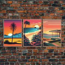 Load image into Gallery viewer, Desert Art, California Themed Wall Art, Framed Canvas Prints, 3 Piece Wall Art, 3 Panel Triptych Art, Retro Style, Orange Hues Art
