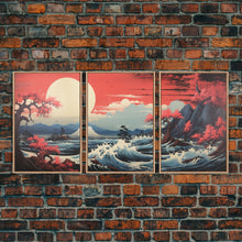 Carregar imagem no visualizador da galeria, Asian Art, Japanese Wall Art, Mountains Print, Sunset Print, Canvas Print, Wall Art, 3 Piece Wall Art, Dorm Room Art, Gaming Wall Decor
