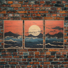 Cargar imagen en el visor de la galería, Japanese Ukiyo-e Ink Block Canvas Prints, Triptych Art, 3 Panel Wall Art, 3 Piece Set, Framed Canvas Art, Wall Decor, Above Couch Art
