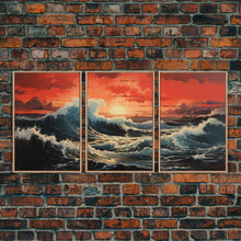 Carregar imagem no visualizador da galeria, Asian Art, Japanese Wall Art, Ocean Waves, Sunset Art, Canvas Print, Wall Art, 3 Piece Wall Art, Trendy Wall Art, Modern Art Prints
