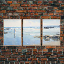Load image into Gallery viewer, framed ocean art | beach wall art | framed wall art | living room wall decor | abstract landscape art | 3 Piece Art | Triptych Painting
