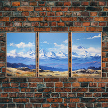 Load image into Gallery viewer, Framed Rocky Mountains 3 Piece Canvas Prints, Rockies Painting, Mountain Landscape Oil Painting, Large Wall Art, Centerpiece Art
