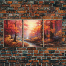 Carregar imagem no visualizador da galeria, Beautiful Fall Centerpiece Art, Framed Canvas Print, 3 Piece Art, Thanksgiving Centerpiece, Above Sofa Art, Fall Finds, Landscape Painting
