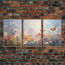 Cargar imagen en el visor de la galería, Flower Print, Wildflower Wall Art, Wildflower Meadow, Canvas Print, Set Of 3 Prints, Wall Art, 3 Piece Wall Art, Above Bed Art, Boho Print
