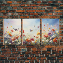 Carregar imagem no visualizador da galeria, Butterly Wall Print, Wildflower Wall Art, Wildflower Meadow, Canvas Print, Set Of 3 Prints, Wall Art, 3 Piece Wall Art, Botanical Art
