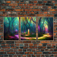 Carregar imagem no visualizador da galeria, Fantasy wall art, canvas print, magical forest, fantasy landscape art, 3 Piece Wall Art, Ready To Hang Canvas Print
