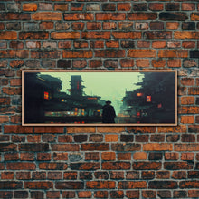 Load image into Gallery viewer, 80s style Cyberpunk Japanese City, Retro Punk Tokyo, Framed Canvas Print, Framed Wall Art, Large Panoramic Wall Decor
