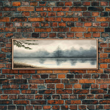 Load image into Gallery viewer, Panoramic Framed Canvas Print of Misty Fog Covered Lake and Pine Tree Forest, Perfect for Living Room, Bedroom, Fog Covered Lake
