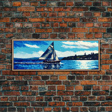 Cargar imagen en el visor de la galería, Come Sail Away - Panoramic Sail Boat Art - Framed Canvas Print - Oil Painting Reprint - Framed Art - Sailing On The Open Ocean
