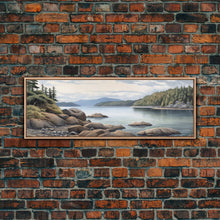Cargar imagen en el visor de la galería, Colored Pencil Landscape Wall Art Print, Lake, Riverbank, River, Trees, Mountain, Large Canvas Art Print, Panoramic, Wall Art, Canvas Print
