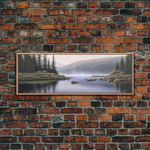 Cargar imagen en el visor de la galería, Colored Pencil Landscape Wall Art Print, Riverbank, River, Trees, Mountain, Nature Large Canvas Art Print, Panoramic, Wall Art, Canvas Print
