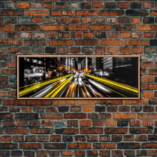 Load image into Gallery viewer, Long Exposure City Street Lights Wall Art, Urban Art Print, Night In The City, Streaks Of Light, Panoramic, Wall Art, Canvas Print
