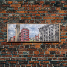 Cargar imagen en el visor de la galería, Colored Pencil City Canvas Print, Large Urban Art Print, Cityscape Art, Buildings, Red, Vibrant Art, Panoramic, Wall Art, Canvas Print
