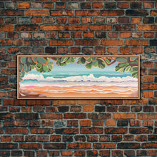 Carregar imagem no visualizador da galeria, Beach Shore Art Canvas Print, Green Leaves, Canvas Beach Wall Art, Ocean Waves, Beach Sand Wall Art, Panoramic, Wall Art, Canvas Print

