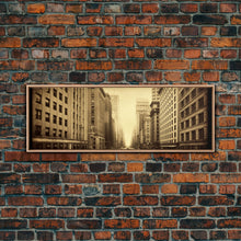 Cargar imagen en el visor de la galería, City Scape Wall Art, City Skyline Wall Art, Framed Canvas, Sepia Art, Perspective Art Print, Wall Decor, Panoramic, Wall Art, Canvas Print
