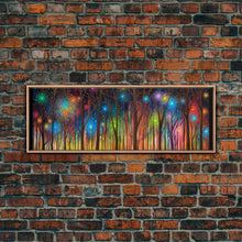 Load image into Gallery viewer, Abstract Forest Art, Woods Wall Art, Forest Art Print, Sparklers, Stars, Colorful Canvas Print, Panoramic, Wall Art, Canvas Print
