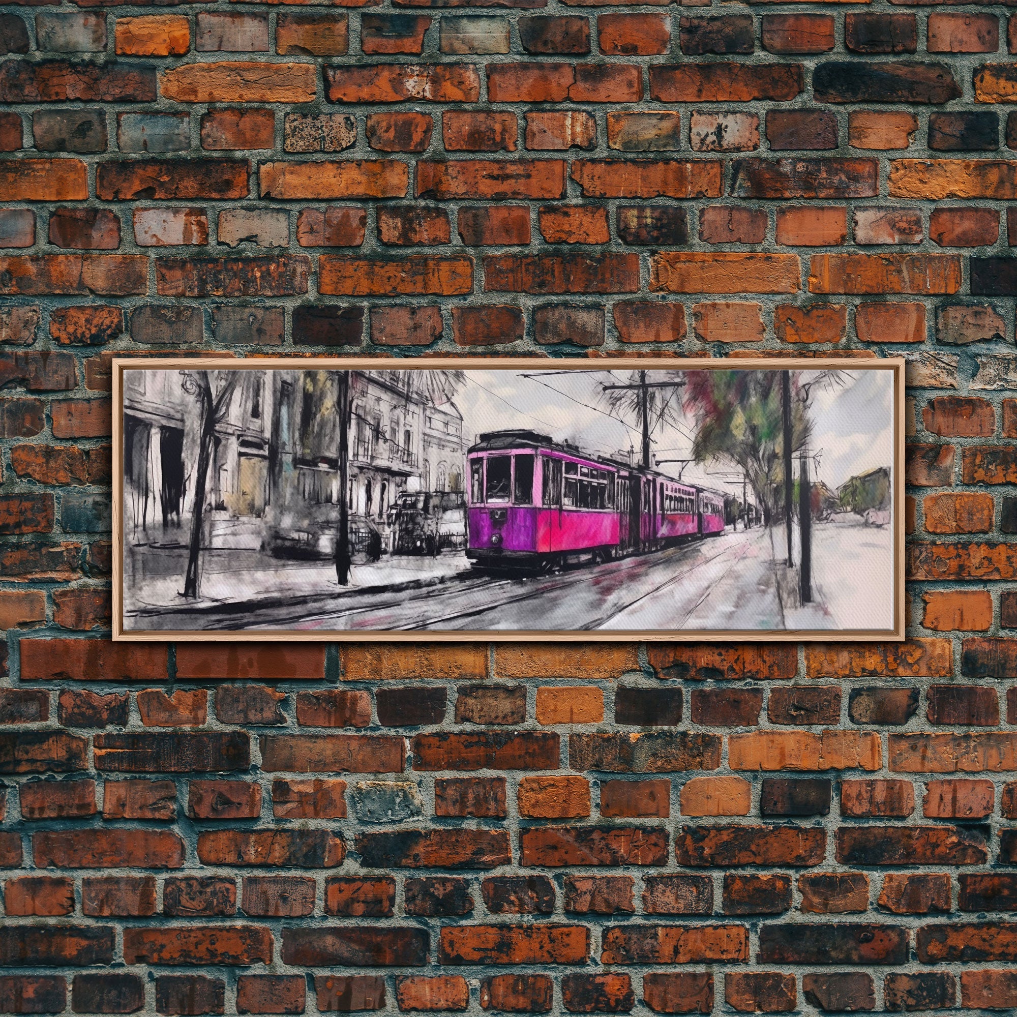 Tram Print on Canvas , Floating Frame Option, Modern store Wall Art, Extra Large Canvas Wall Art