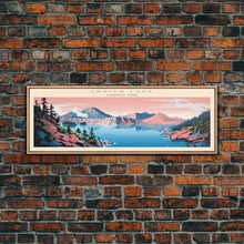 Load image into Gallery viewer, Crater Lake National Park, Panoramic Oregon Travel Art, National Park Print, Minimalist Travel Art, Midcentury Modern Style Landscape
