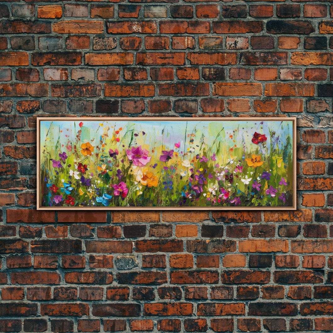 Framed Canvas Print of Original painting, Large wall art, Boho wall décor, Flower painting, Home decor, Modern art, Bedroom decor, Panoramic