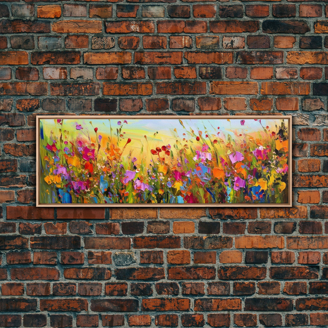 Framed Canvas Print of Original painting, Large wall art, Boho wall décor, Flower painting, Home decor, Modern art, Bedroom decor, Panoramic