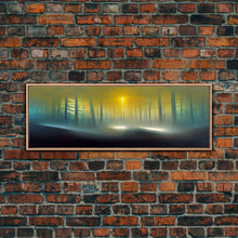 Carregar imagem no visualizador da galeria, Foggy Forest, UFO Sighting, Ready To Hang Canvas Print, Panoramic Art, Scifi Wall Art
