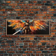 Load image into Gallery viewer, The Battle Angel, Framed Canvas Print, Game Room Art, Panoramic Painting, Panoramic Wall Art, Extra Large Wall Art
