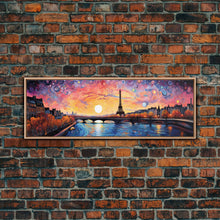 Load image into Gallery viewer, Eiffel Tower Abstract Paris France Panoramic Framed Canvas Print, Van Gogh Inspired Original Painting, Colorful Wall Art
