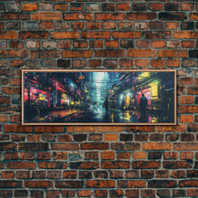 Load image into Gallery viewer, Cyberpunk Tokyo City Streets, Framed Canvas Print, Cyberpunk Style Wall Art, Synthwave Decor, Videogame Concept Art
