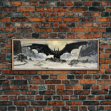 Load image into Gallery viewer, Panoramic Of a Dragon, Framed Canvas Print, Fantasy Decor, Fantasy Dragon Painting
