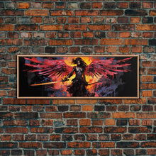 Load image into Gallery viewer, The Battle Angel, Framed Canvas Print, Game Room Art, Panoramic Painting, Panoramic Wall Art, Extra Large Wall Art
