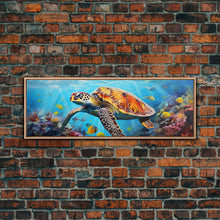 Load image into Gallery viewer, Sea Turtle Framed Canvas Print, Beautiful Sea Turtle Wall Art, Sea Turtle Print, Nursery Decor, Nursery Wall Art
