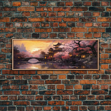 Load image into Gallery viewer, Dawn In Kyoto, Japan - Framed Canvas Print - Panoramic Painting Wall Art - Cute Wall Decor - Japanese Style Art
