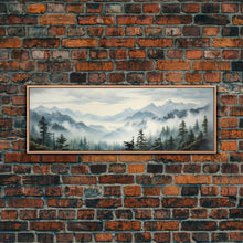 Carregar imagem no visualizador da galeria, Foggy Mountain Forest Canvas Print, Oil Landscape Painting On Canvas - Ready To Hang Large Panoramic Canvas Wall Art Prints, Framed Wall Art
