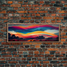 Carregar imagem no visualizador da galeria, Beautiful Panoramic Sunset Watercolor, Extra Large Wall Art, Framed Panoramic Canvas Print, Framed Wall Art

